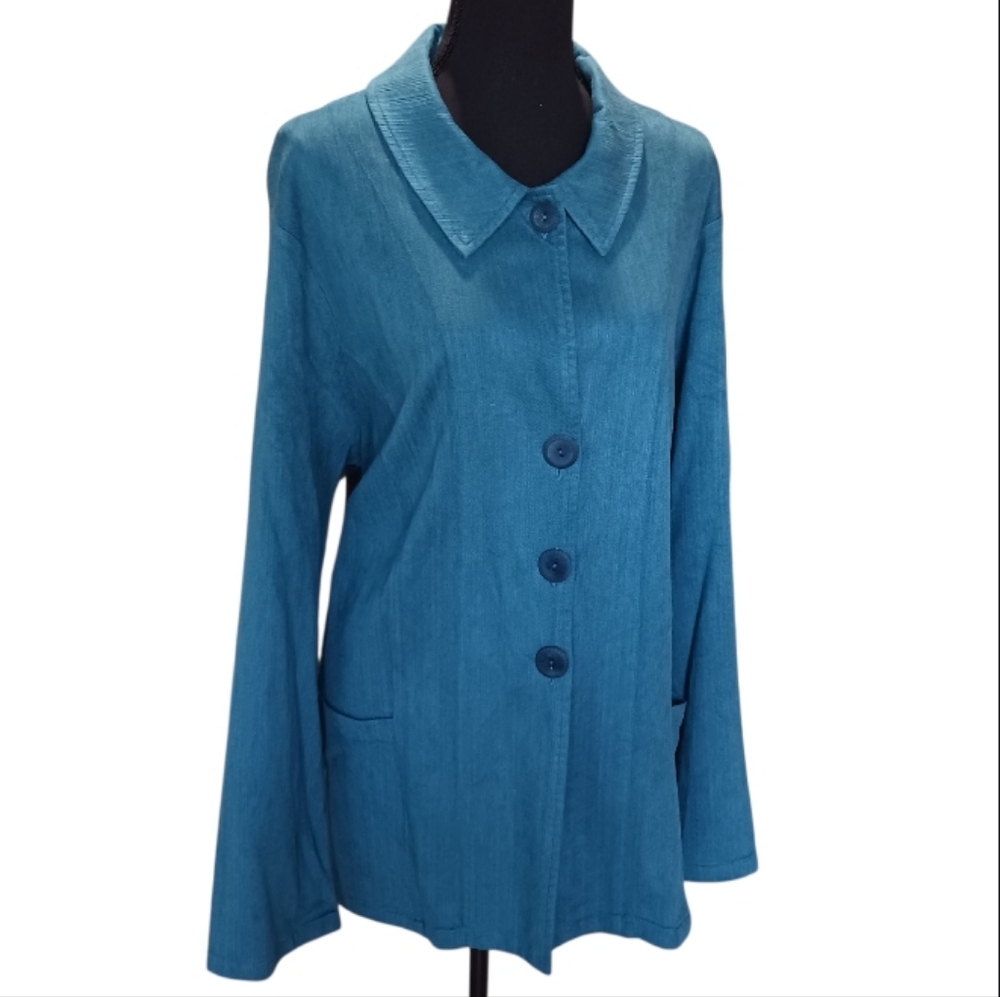 FLAX Longline Blazer Jacket Topper Teal Lagenlook